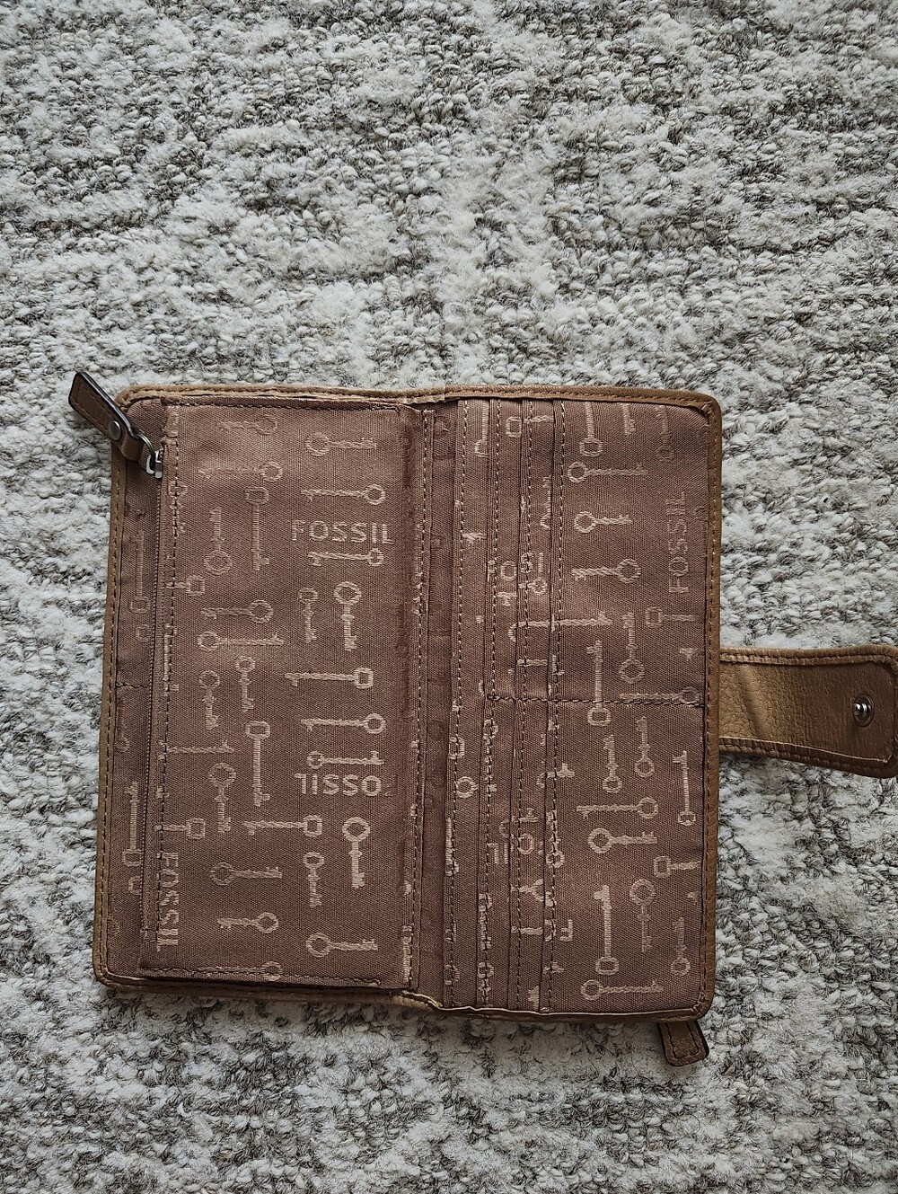 Fossil Tan, Mint & Cream Striped Leather Wallet with Red Ladybug Accent - Picture 4 of 5